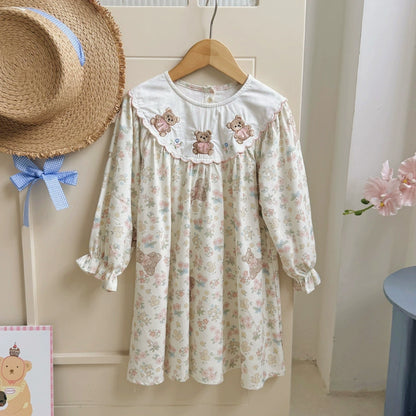 Arrival Autumn Girls Flowers and Teddy Bears Pattern Long Sleeves Dress, MyKids-USA®, Baby & Toddler Dresses, MyKids-USA -  -  -  -  -  -  - 
