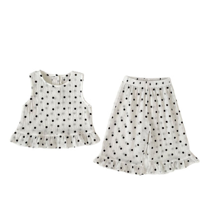 Arrival Summer Baby Kids Girls Sleeveless Dots Pattern Vest and Pants Clothing Set