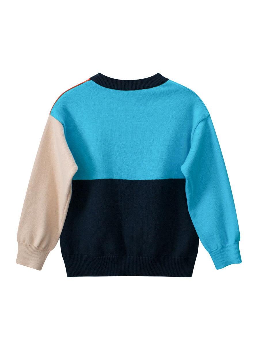 Baby Boy Color Patchwork Crew Neck Long Sleeve Knitwear Pullover, MyKids-USA®, Baby & Toddler Outerwear, MyKids-USA -  -  -  -  -  -  - 