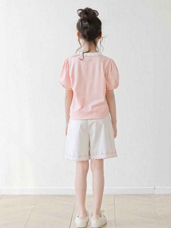Arrival Summer Baby Kids Girls Short Sleeves Embroidered Pattern Polo Shirt and Shorts Sets