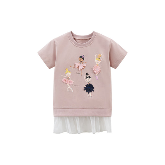 Spring And Summer Baby Girls Short Sleeves Dancers Cartoon Collection Dress