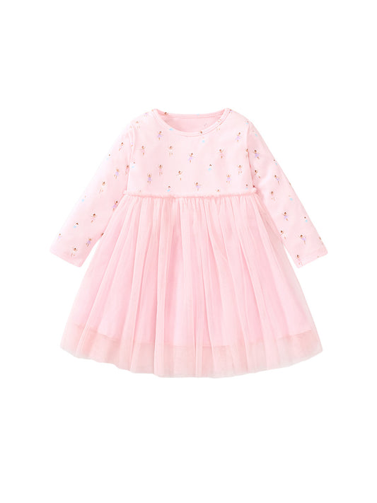 Spring Baby Girls Long Sleeves Dancers Cartoon Pattern Chiffon Dress, MyKids-USA®, Baby & Toddler Dresses, MyKids-USA - Size/Age - 90 (12-24M) - Color - Pink -  -  - TR2312101243-A