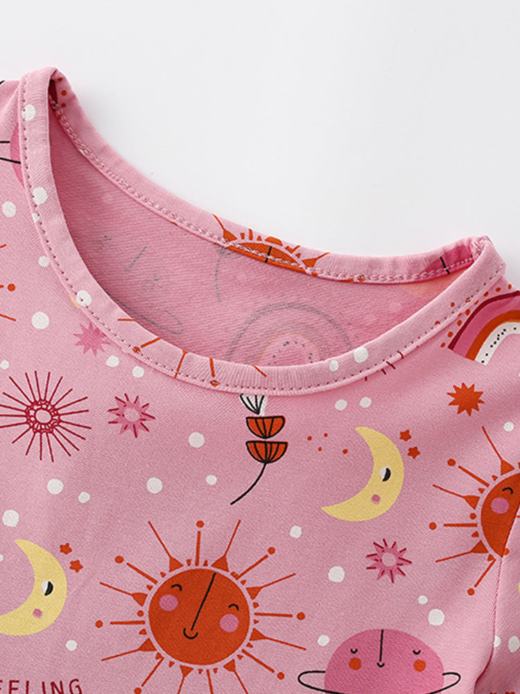 Summer Baby Kids Girls Short Sleeves Cartoon Pattern Dress