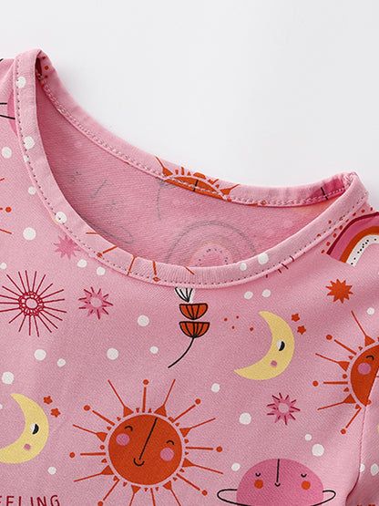 Summer Baby Kids Girls Short Sleeves Cartoon Pattern Dress