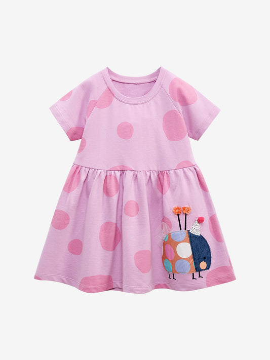 Spring And Summer Baby Girls Short Sleeves Polka Dots Ladybird Pattern Dress