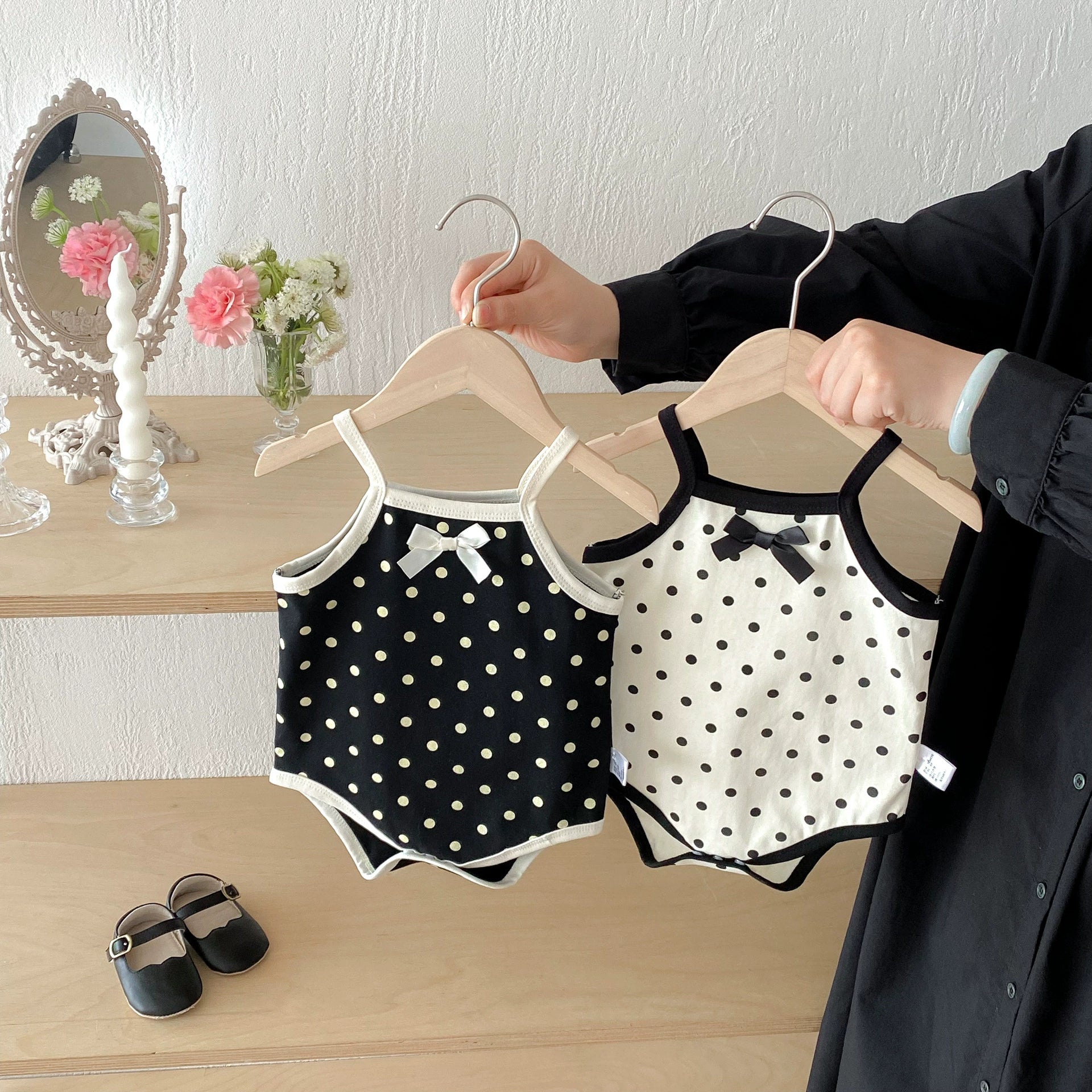 Summer Arrival Baby Girls Dots Pattern Butterfly-bow Decorated Strap Onesies, MyKids-USA®, Baby One-Pieces, MyKids-USA -  -  -  -  -  -  - 