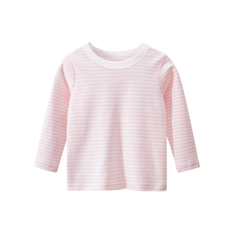 Baby Girl Striped Pattern Long Sleeved O-Neck Pullover Flesh Shirt