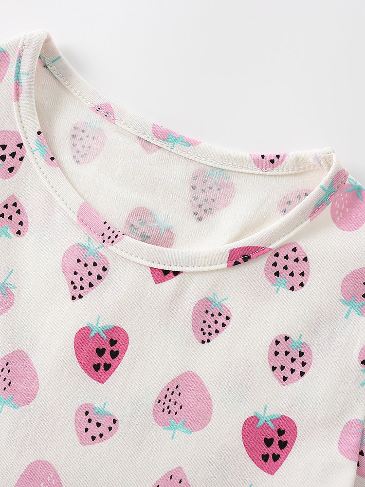 Summer Baby Kids Girls Short Sleeves Fruits Pattern Dress