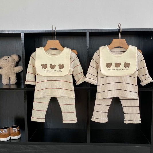 Striped Pattern Pajamas With Removable Drool Towel Sets, MyKids-USA®, Baby & Toddler Outfits, MyKids-USA -  -  -  -  -  -  - 