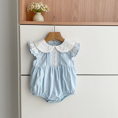 Summer Girls Simple Embroidered Pattern Peter Pan Collar Onesies and Dress – Princess Sister Matching Set, MyKids-USA®, Baby & Toddler Outfits, MyKids-USA - Size/Age - 66 (3-6M) - Color - Light Blue -  -  - TR26034212221-C.