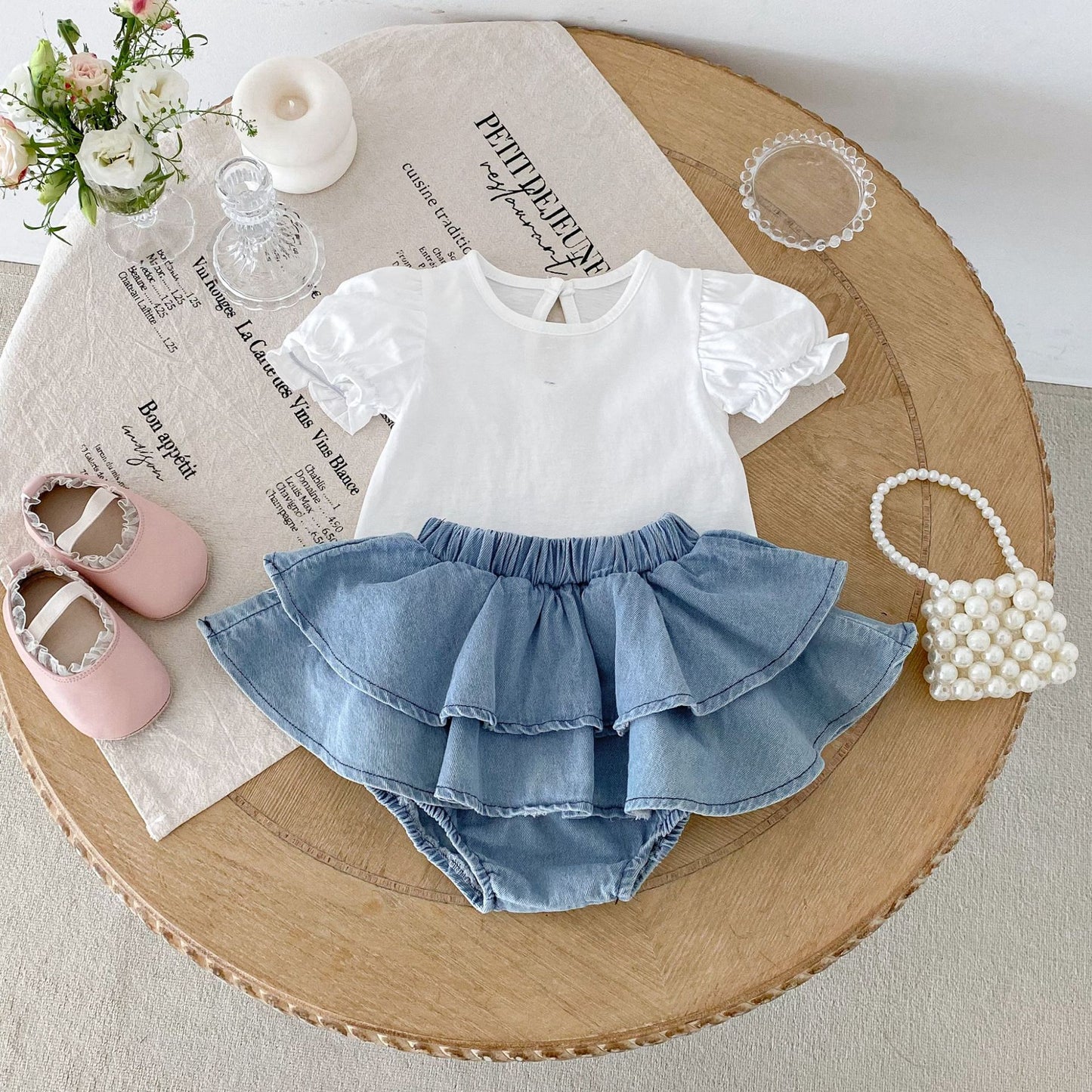 Summer Hot Selling Baby Girls Short Sleeves Solid Color T-shirt and Denim Skirt Clothing Set, MyKids-USA®, Baby & Toddler Outfits, MyKids-USA - Size/Age - 73 (6-9M) - Color - White -  -  - TR2505252334-A