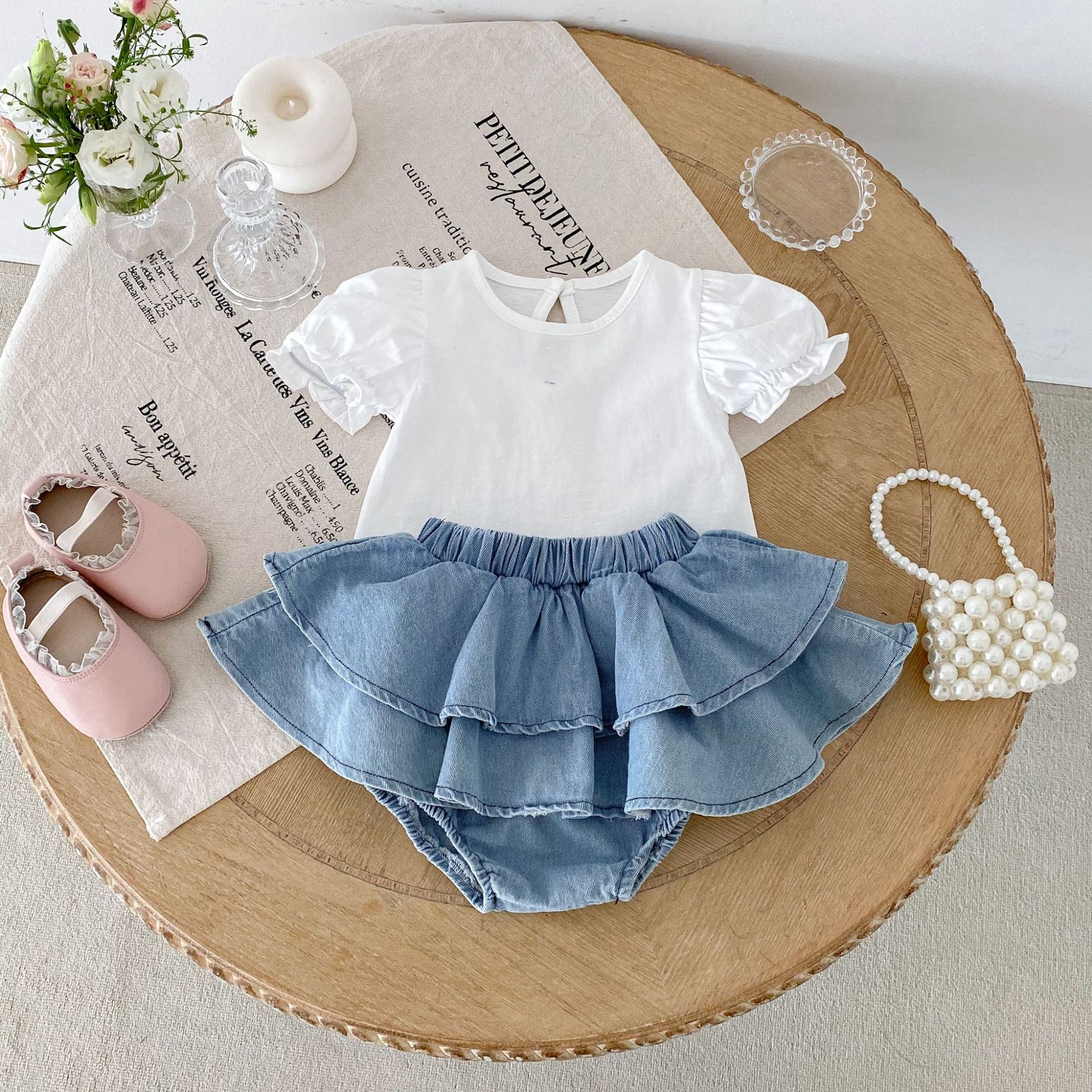 Summer Hot Selling Baby Girls Short Sleeves Solid Color T-shirt and Denim Skirt Clothing Set, MyKids-USA®, Baby & Toddler Outfits, MyKids-USA - Size/Age - 73 (6-9M) - Color - White -  -  - TR2505252334-A