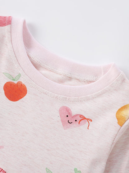 MyKids-USA® Autumn Arrival Baby Kids Girls Fruits and Hearts Pattern Long Sleeves Dress