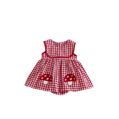 Design Summer Baby Kids Girls Sleeveless Plaid Bodysuit Dress