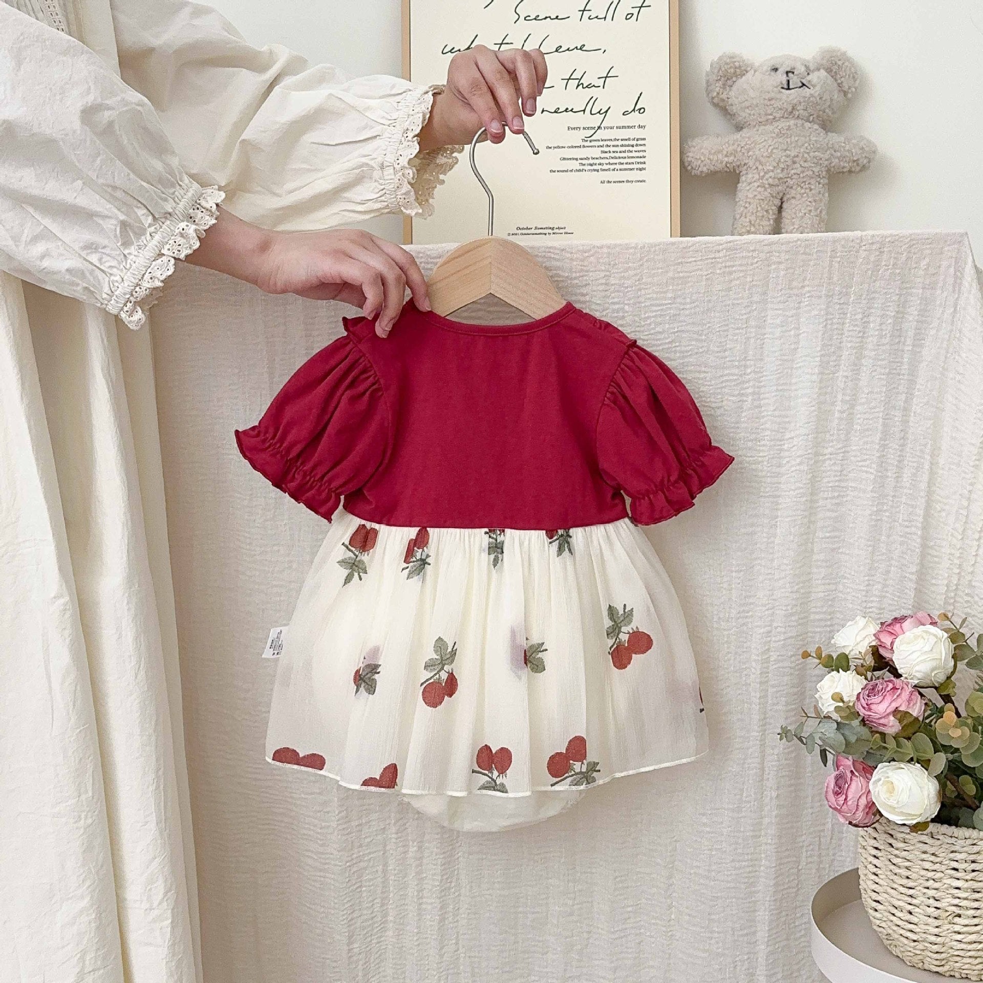 Summer Arrival Baby Girls Cute Short Sleeves Color Patchwork Cherry Pattern Dress Design Onesies, MyKids-USA®, Baby & Toddler Dresses, MyKids-USA -  -  -  -  -  -  - 