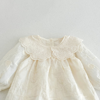 MyKids-USA® Autumn Flowers Embroidered Solid Color Baby Kids Girls Princess Dress