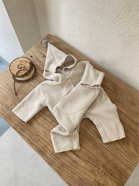 Arrival Winter and Autumn Baby Unisex Fluffy Solid Color Long Sleeves Hooded Rompers