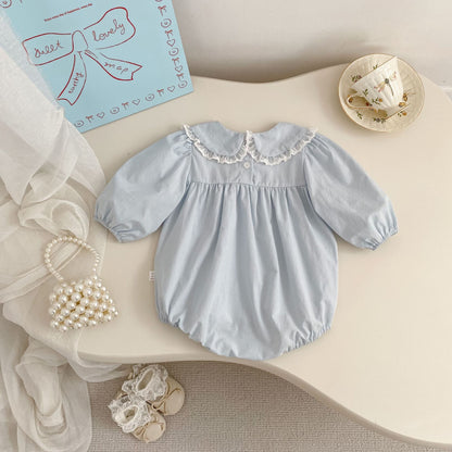 Arrival Spring Baby Girls Butterfly-bows Pattern Lace Trim Peter Pan Collar Bodysuit