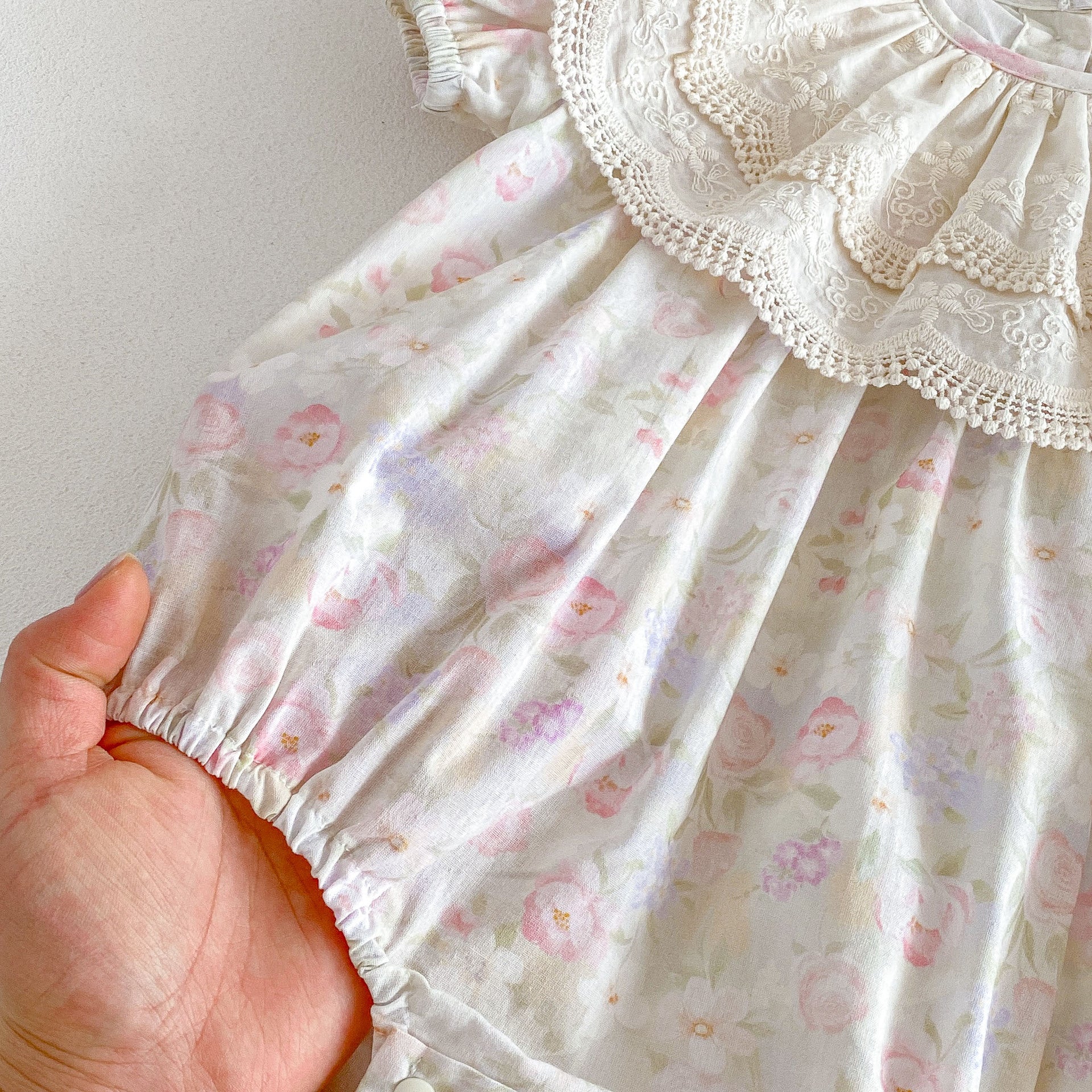 Summer  Arrival Baby Girls Short Sleeves Flowers Pattern Embroidered Lace Trim Collar Bodysuir, MyKids-USA®, Baby & Children's One-Pieces, MyKids-USA -  -  -  -  -  -  - .