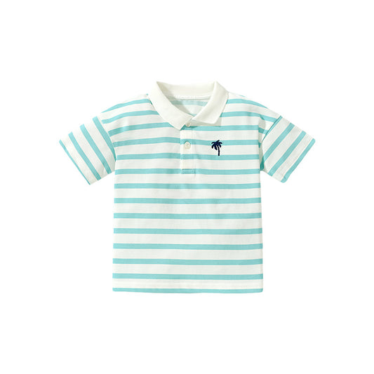 Baby Kids Light Blue Striped Short Sleeves Polo Shirt