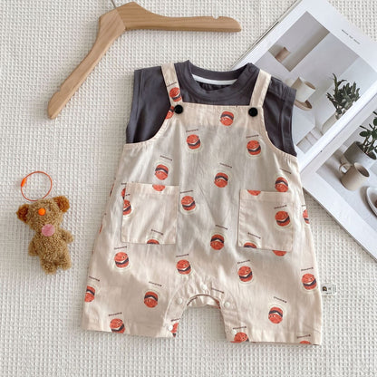 Arrival Summer Baby Kids Sleeveless Vest and Cartoon Overalls Clothing Set