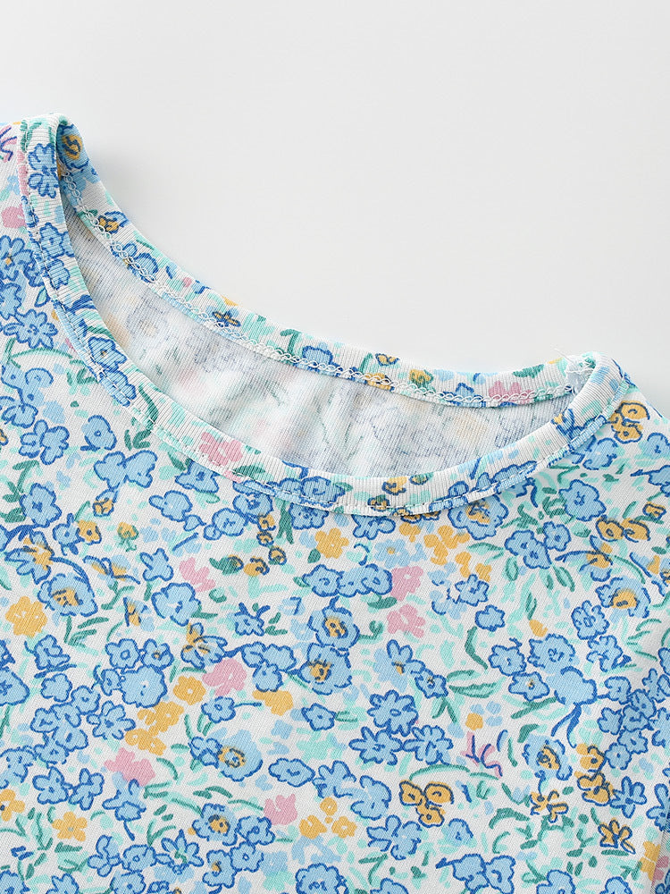 Summer Baby Kids Girls Short Sleeves Floral Pattern Dress