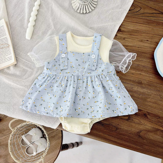 Summer Arrival Baby Kids Girls Sleeveless Floral Pattern Strap Overalls and Beige Onesies Clothing Set, MyKids-USA®, Baby & Toddler Outfits, MyKids-USA - Size/Age - 66 (3-6M) - Color - Blue -  -  - TR2506032249-A