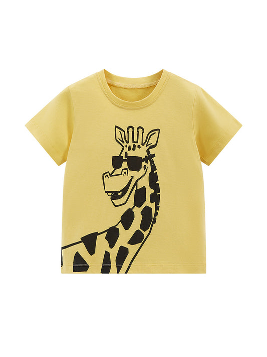 Round Neck Giraffe Cartoon Boys’ T-Shirt In European And American Style For Summer