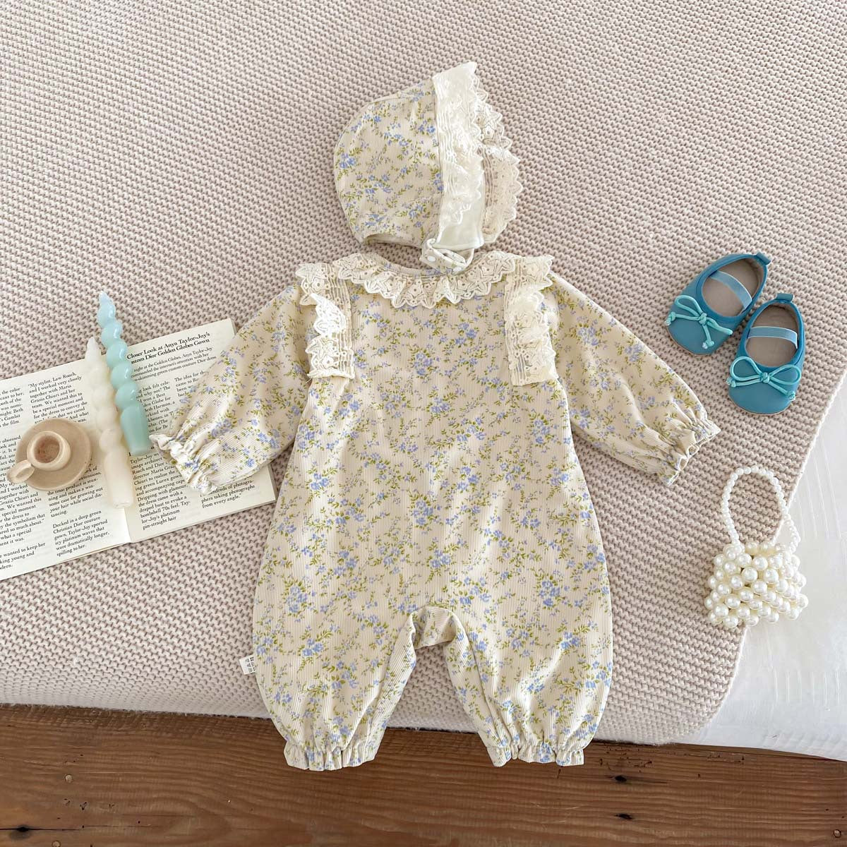 Winter Arrival Baby Girls Long Sleeves Floral Pattern Fleece-line Rompers with Hat, MyKids-USA®, Baby One-Pieces, MyKids-USA - Size/Age - 66 (3-6M) - Color - Apricot -  -  - TR2511102314-A