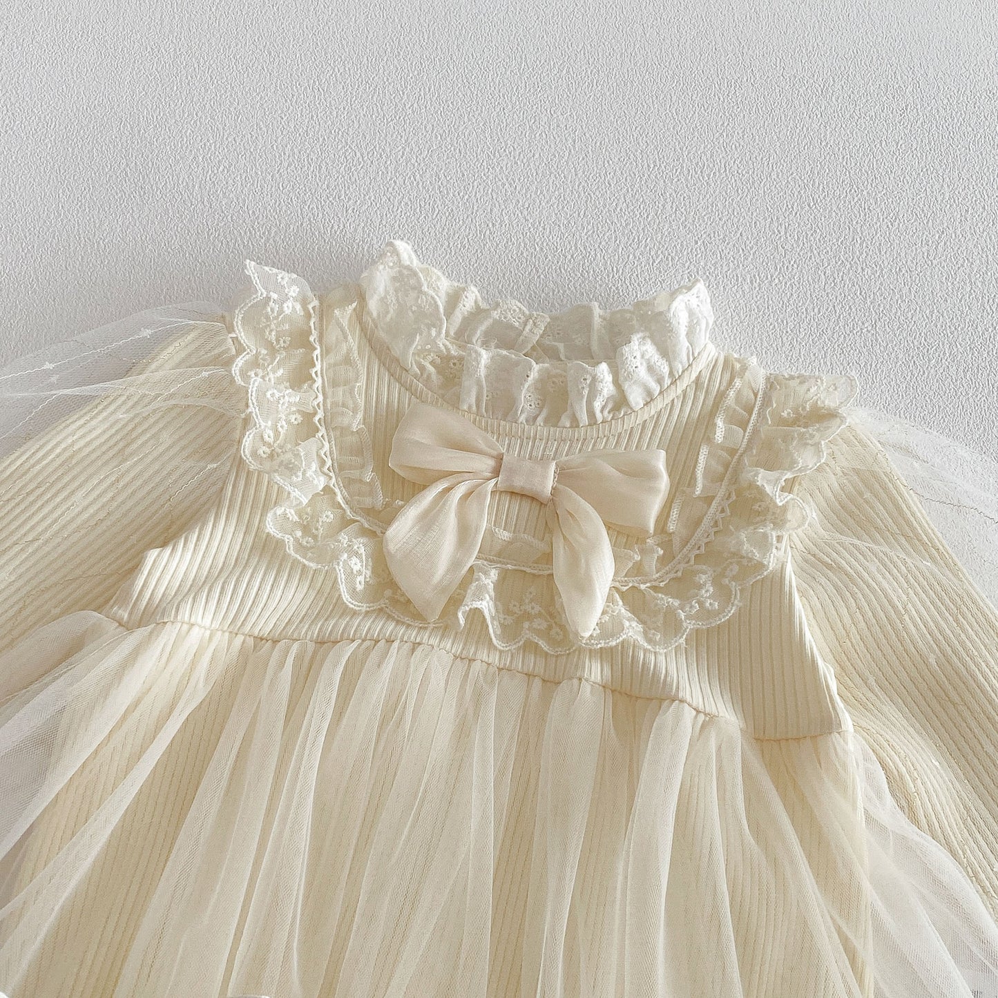 Spring Arrival Baby Girls Long Sleeves Lace Trim Tulle Decorated Bodysuit Dress, MyKids-USA®, Baby & Toddler Dresses, MyKids-USA -  -  -  -  -  -  - .