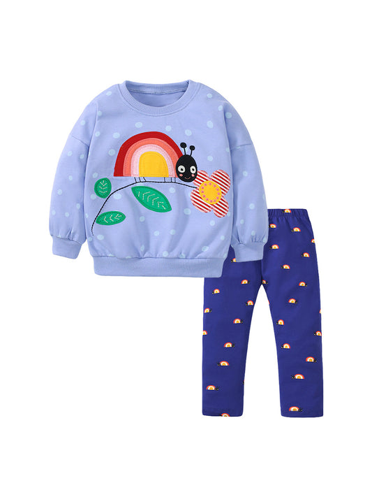 Spring Girls Insect Cartoon Top Pullover And Pants 2-Piece Set