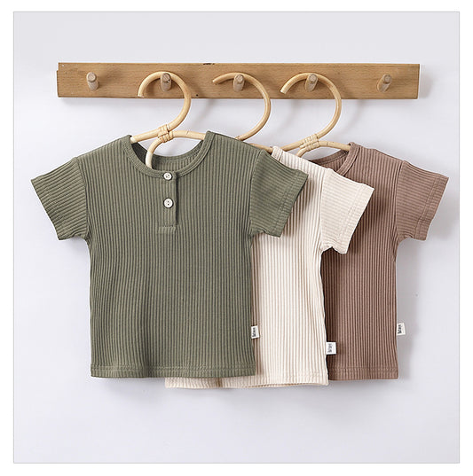 New Arrival Kids Unisex Crew Neck Short Sleeves Thin Solid Color Top Base T-Shirt