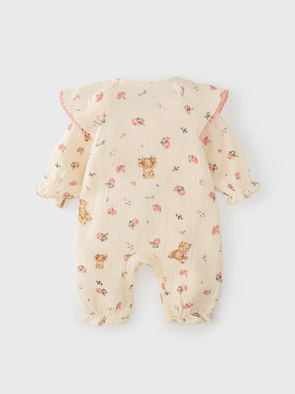 Autumn Arrival Baby Girls Flowers and Teddy Pattern Butterfly Bows Attached Romper, MyKids-USA®, Baby One-Pieces, MyKids-USA -  -  -  -  -  -  - 