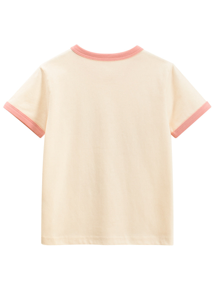 Summer Girls’ Fruits Cartoon and Letters Pattern T-shirt in European and American Style