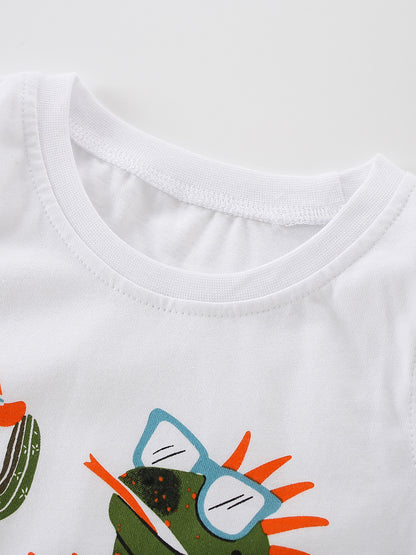 Summer Hot Selling Baby Kids Boys Sleeveless Cartoon Pattern Vest and Plain Shorts Clothing Set