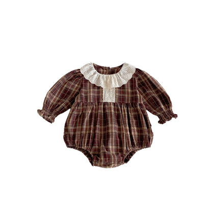 Autumn Arrival Baby Girls Long Sleeves Plaid Pattern Vintage Onesies, MyKids-USA®, Baby One-Pieces, MyKids-USA -  -  -  -  -  -  - 