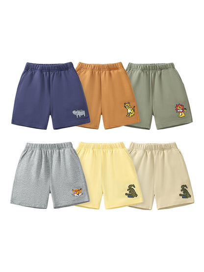 Boys Solid Soft Cotton Casual Style Shorts With Cartoon Logo