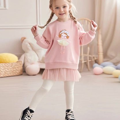 Spring and Autumn Girls Princess Cartoon Pattern Long Sleeves Sweatshirt and Plain Pants Clothing Set, MyKids-USA®, Baby & Toddler Outfits, MyKids-USA - Size/Age - 90 (12-24M) - Color - Pink -  -  - TR2507182144-A