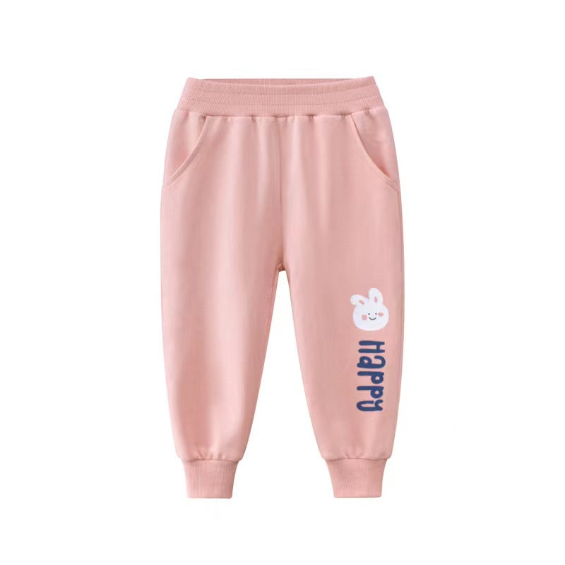 Baby Girl Cartoon Animal Graphic Solid Color Elastic Trousers, MyKids-USA®, Baby & Toddler Bottoms, MyKids-USA - Size/Age - 90 (12-24M) - Color - Light Pink -  -  - JM2205271913-B