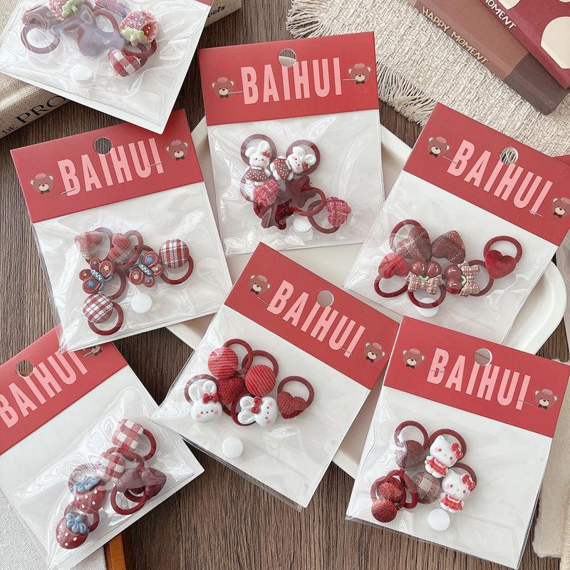 Collection of 5-6 Pieces Cute Red Color Various Pattern Hair Ties, MyKids-USA®, Ponytail Holders, MyKids-USA -  -  -  -  -  -  - .