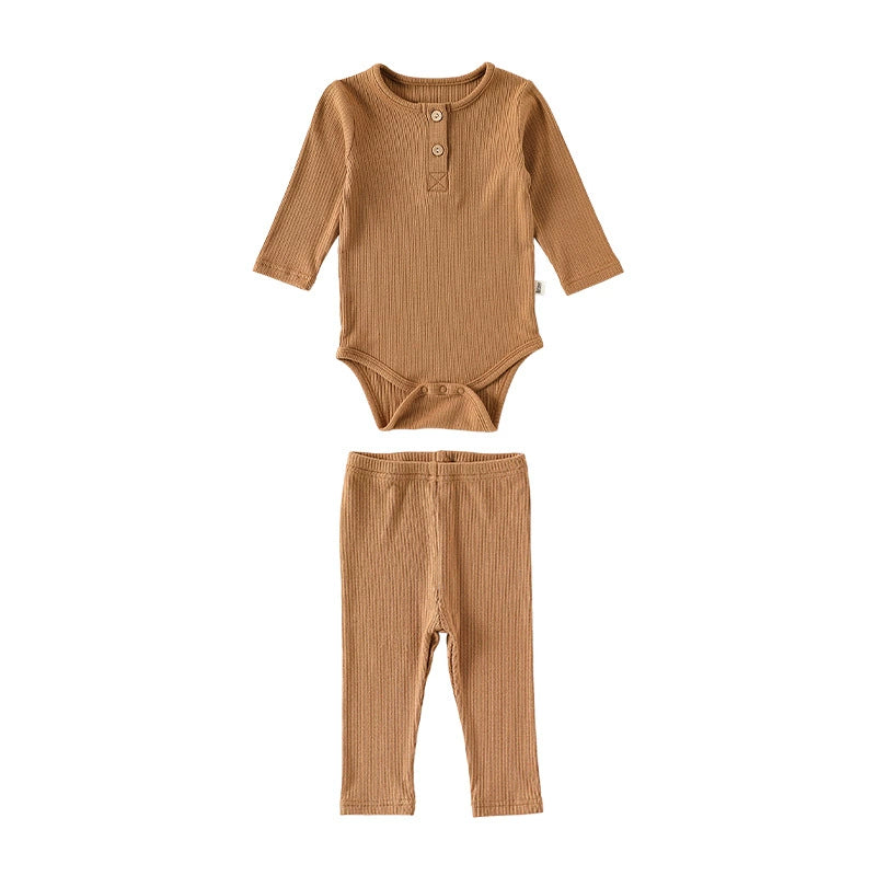 Autumn Arrival Baby Unisex Long Sleeves Casual Plain Crew Neck Onesies and Pants Clothing Sets, MyKids-USA®, Baby & Toddler Outfits, MyKids-USA - Size/Age - 66 (3-6M) - Color - Coffee -  -  - TR2509022121-B