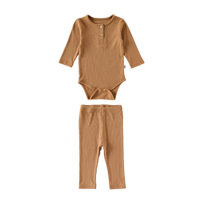 Autumn Arrival Baby Unisex Long Sleeves Casual Plain Crew Neck Onesies and Pants Clothing Sets, MyKids-USA®, Baby & Toddler Outfits, MyKids-USA - Size/Age - 66 (3-6M) - Color - Coffee -  -  - TR2509022121-B