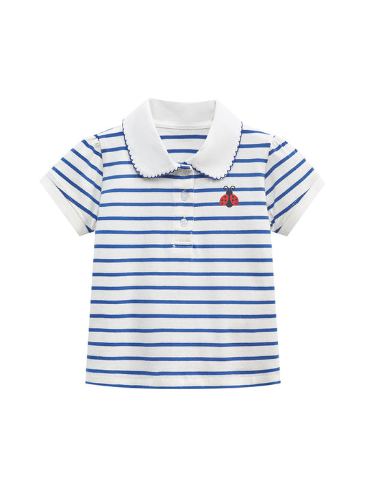 Baby Kids Girls Blue Striped Short Sleeves Polo Shirt