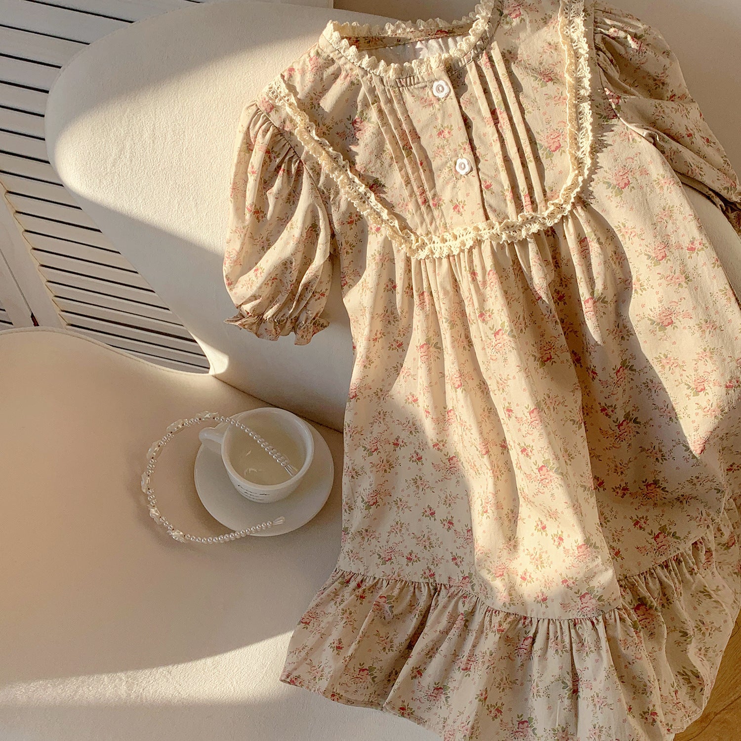 Summer Arrival French Flowers Pattern Short Puff Sleeves Dress for Stylish Girls, MyKids-USA®, Baby & Toddler Dresses, MyKids-USA -  -  -  -  -  -  - 