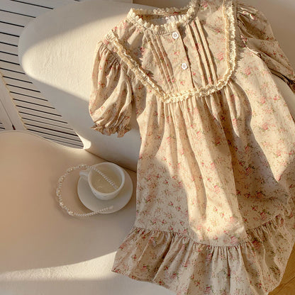 Summer Arrival French Flowers Pattern Short Puff Sleeves Dress for Stylish Girls, MyKids-USA®, Baby & Toddler Dresses, MyKids-USA -  -  -  -  -  -  - 