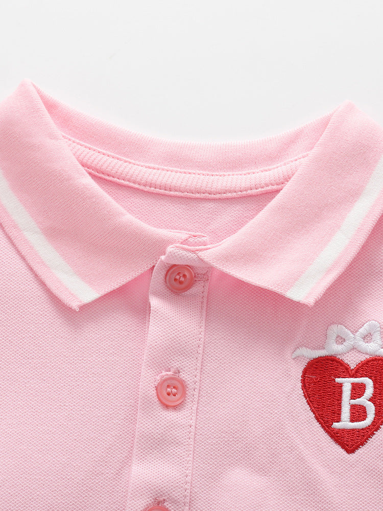 Summer Baby Kids Girls Short Sleeves Heart Pattern Polo Dress