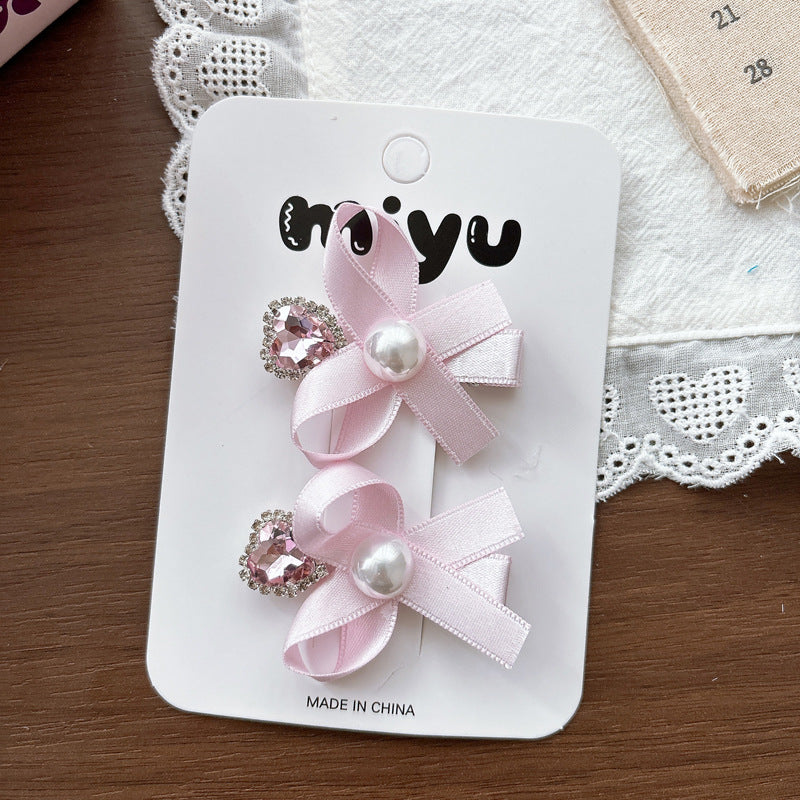 Collection of 2 Beaded Butterfly-bow Hair Clips or 1 Hair Ties, MyKids-USA®, Hair Pins, Claws & Clips, MyKids-USA - Size/Age - Average Size (0-12Y） - Color - Pink -  -  - TR2605061645-D.