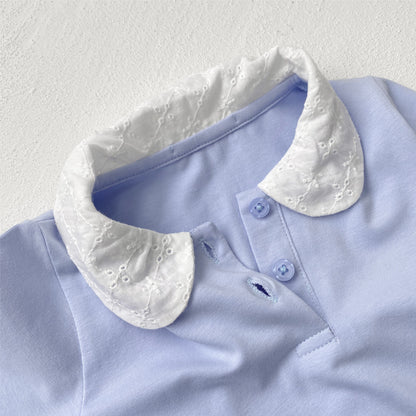 Summer Arrival Baby Girls Simple Long Sleeves Onesies with Embroidered Collar, MyKids-USA®, Baby One-Pieces, MyKids-USA -  -  -  -  -  -  - 