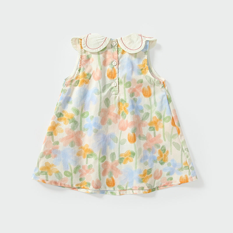 Summer Arrival Baby Girls Cute Floral Printed Pattern Sleeveless Dress with Collar, MyKids-USA®, Baby & Toddler Dresses, MyKids-USA -  -  -  -  -  -  - 