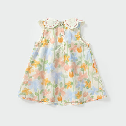 Summer Arrival Baby Girls Cute Floral Printed Pattern Sleeveless Dress with Collar, MyKids-USA®, Baby & Toddler Dresses, MyKids-USA -  -  -  -  -  -  - 
